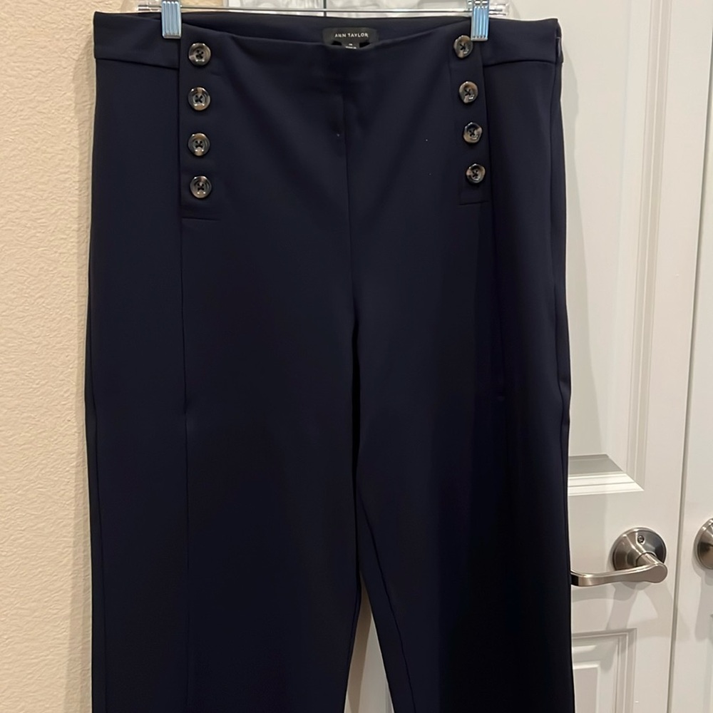 Ann Taylor Wide Leg Cropped Pants-Navy Blue